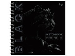 76249 [Скв40гр_64601]Скетчбук 170*170 мм 40 л BG "Black. Tiger" (гребень, soft tuch)