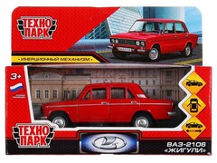 76304 [2106-12-RD]Технопарк. Машина «ВАЗ-2106 ЖИГУЛИ» металл. инерц. 12 см (открыв. двери, багажник) красная