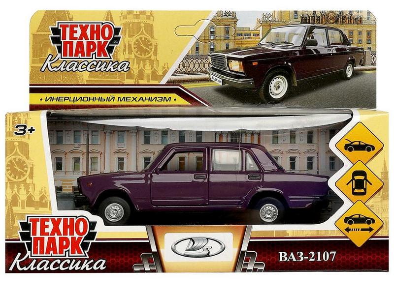 Технопарк. Машина «ВАЗ-2107» металл. инерц. 12 см (открыв. двери, багажник) баклажан