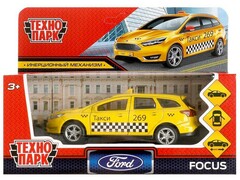 76317 [FOCUSSW-12TAX-YE (72) (72)]Технопарк. Машина «FORD FOCUS TURNIER» металл. инерц. 12 см (открыв. двери, багажник) такси
