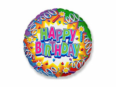 76396 [402574]Шар-круг «Happy Birthday» (серпантин и свечи) 23 см