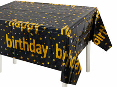 76471 [6233081]Скатерть «Happy Birthday» (звезды, черный металлик) 1,37*1,83 м