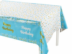 76474 [6233793]Скатерть «Happy Birthday» (звезды и конфетти) белый/голубой 137*183 см