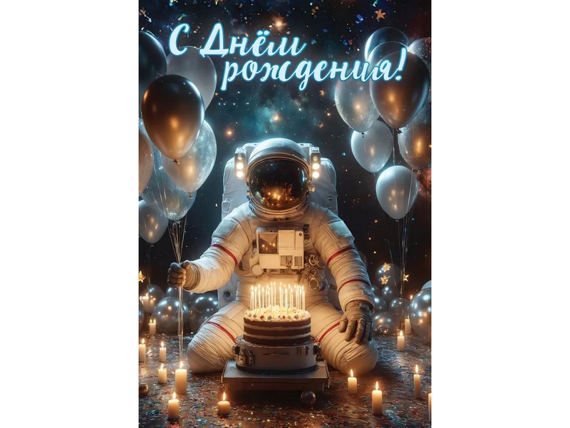 Открытка «С Днем Рождения!» (космонавт) 12,6*18,2 см