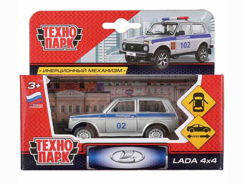 Технопарк. Машина «LADA 4x4 ПОЛИЦИЯ» металл. инерц. 9 см (открыв. двери) серебристый