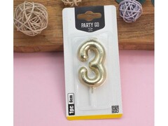 76742 [EA0015]Свеча для торта "Golden glow" Цифра «3» 6 см