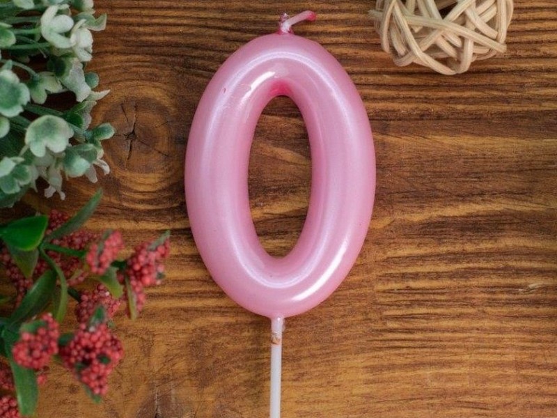 Свеча для торта "Pink glow" Цифра «0» 6 см