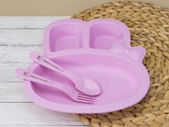 Тарелка с ложкой и вилкой "Little rabbit" pink