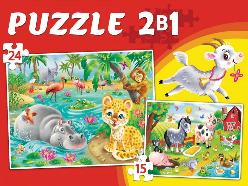 МАКСИ-ПАЗЛЫ 2 в 1. ЗАБАВНЫЕ ЖИВОТНЫЕ №4 (15 и 24 эл.)