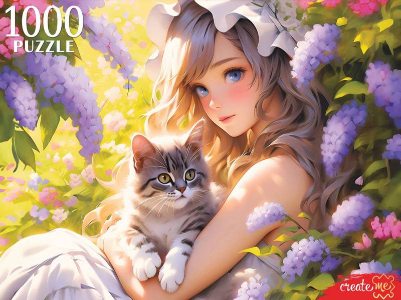 ПАЗЛЫ 1000 элементов. ДЕВУШКА С КОТЕНКОМ