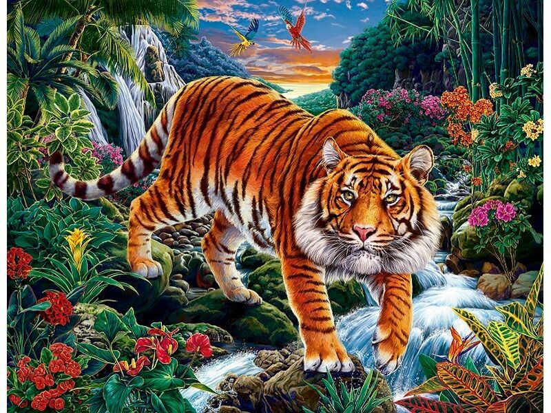 Купить оптом Холст с красками 40х50 см по номерам. ТИГР У РУЧЬЯ в Луганске