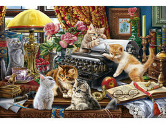 77074 [ХК-0902]Холст с красками 30х40 см по номерам. КОТЯТА И ПЕЧАТНАЯ МАШИНА
