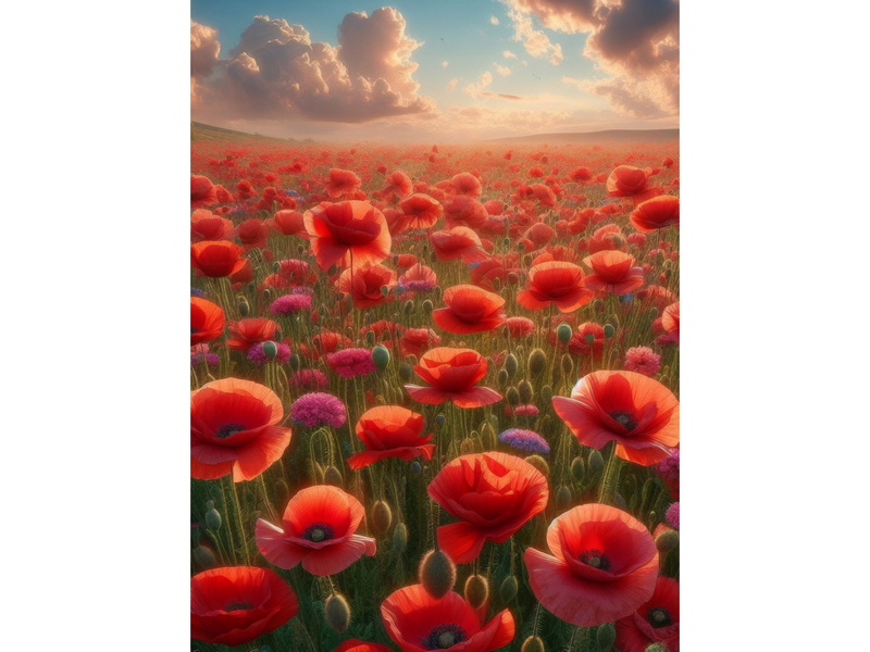 Алмазная мозаика 30х40 см МАКОВАЯ ДАЛЬ (с подр., с полн. заполн., блест.)