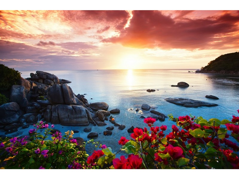 Холст с красками 30х40 см по номерам. ЯРКИЙ ПЕЙЗАЖ С КРАСИВЫМ ЗАКАТОМ