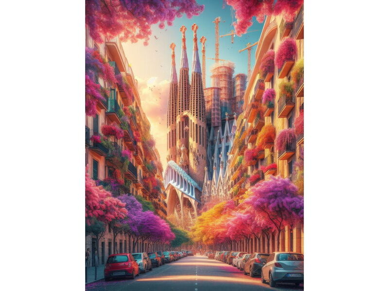 Алмазная мозаика 40х50 см ЦВЕТУЩАЯ БАРСЕЛОНА (с подр., с полн. заполн., класс.)