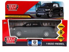 77418 [RAM1500-13MAT-BK]Технопарк. Машина «RAM 1500 REBEL» металл. инерц. 13 см (открыв. двери, багажник) черный матовый