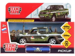 77435 [PICKUP-MIL]Технопарк. Машина «UAZ PICKUP ВОЕННЫЙ» металл. инерц. 12 см (открыв. двери, багажник)