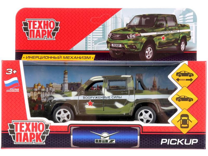 Купить оптом Технопарк. Машина «UAZ PICKUP ВОЕННЫЙ» металл. инерц. 12 см (открыв. двери, багажник) в Луганске