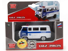 Технопарк. Машина «УАЗ 39625 ПОЛИЦИЯ» металл. инерц. 9 см (открыв. двери) белый