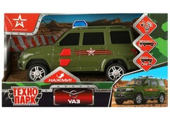 77449 [PATRIOTBLACK-15PLARR-GN]Технопарк. Машина «UAZ ПАТРИОТ АРМИЯ РОССИИ» пластик, инерц. 15,5 см (свет, звук) зеленый