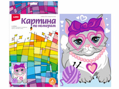 77808 [Ркн-069]Картина на картоне с красками 20*28,5 см по номерам. ГЛАМУРНАЯ КОШЕЧКА