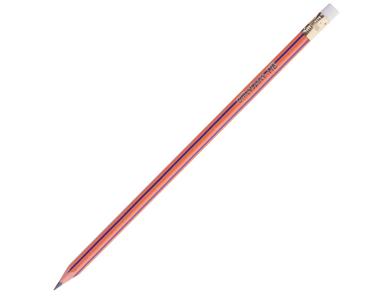 Карандаш ч/г заточенный с ластиком «OfficeSpace» HB, шестигранный полосатый пластик. корпус (12шт/уп)