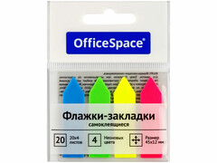 77919 [PM_54057]Флажки-закладки самоклеящиеся OfficeSpace «Стрелки» 45*12 мм 20 л 4 неоновых цвета