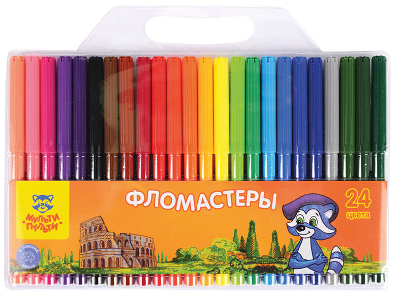 Фломастеры смываемые Мульти-Пульти "Енот в Италии" 24 цвета