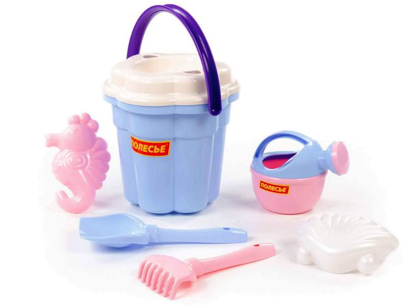 Купить оптом Набор №651 сафари: ведро-цветок большое, ситечко-цветок большое, лопатка №5, грабельки №5, формочки (ракушка №1 + морской конёк), лейка малая №4 в Луганске