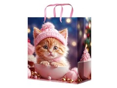 78641 [ПКП-0341]Пакет подарочный «РЫЖИЙ КОТИК В ШАПОЧКЕ» 18*23*8 см (глян. лам.)
