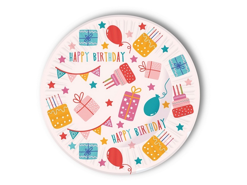 Тарелка бумажная С ДНЕМ РОЖДЕНИЯ (18 см, 6 шт) ТМ-2122