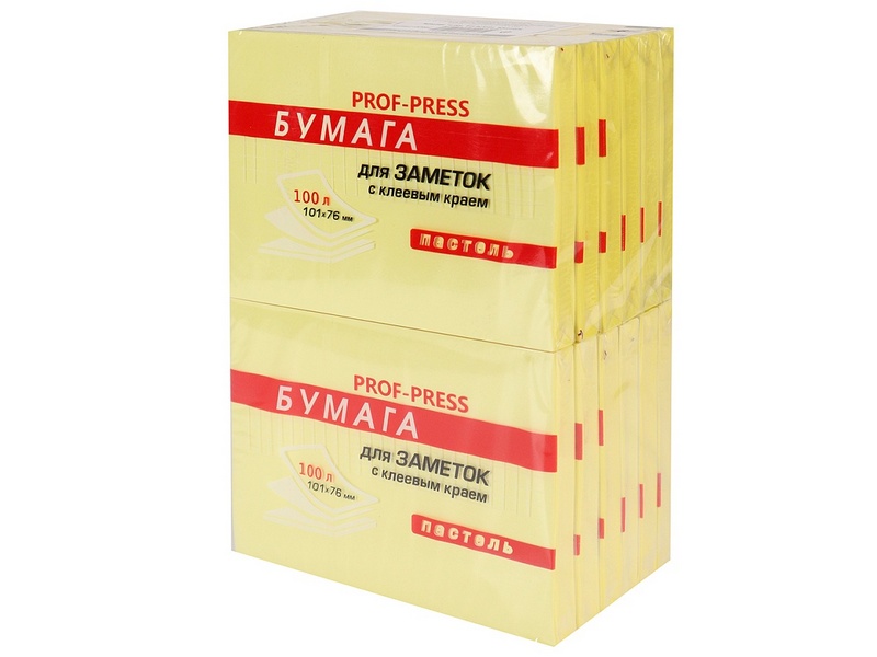 Бумага для заметок с клеевым краем ЖЕЛТАЯ 101х76 мм 100 л