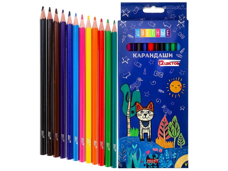 Карандаши цветные 12цв. «КОТИК В ЛЕСУ» КЦ-2625