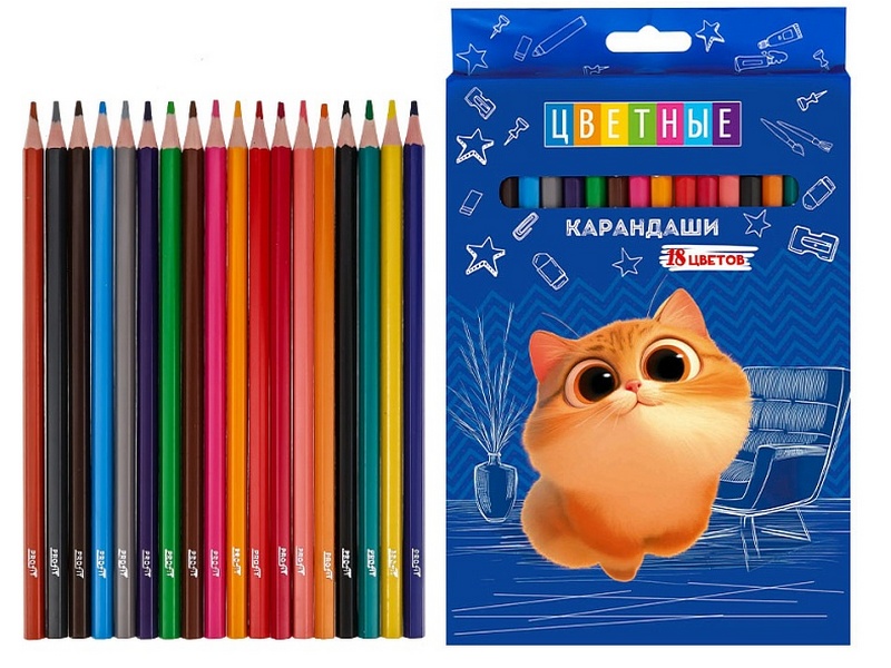 Карандаши цветные 18цв. «КОТЕНОК МЯУ» КЦ-2629