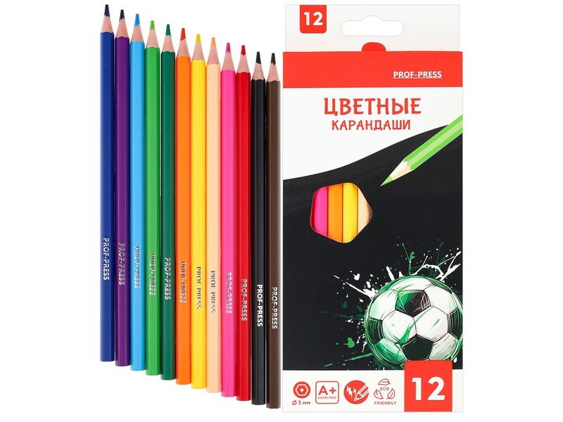 Карандаши цветные пластик 12цв. «МЯЧ НА ЧЕРНОМ» КЦ-4715