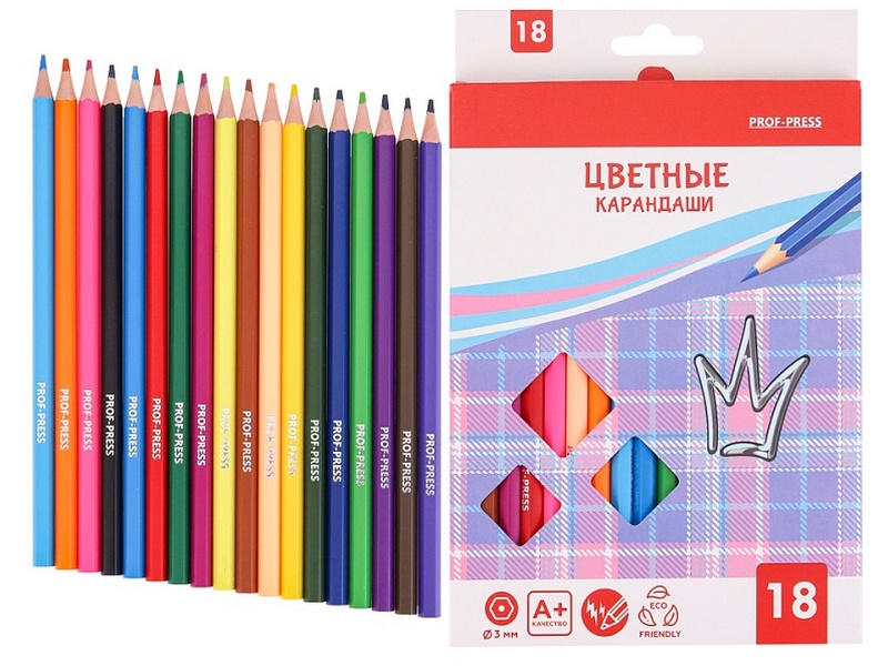 Карандаши цветные пластик 18цв. «КОРОНА» КЦ-9301