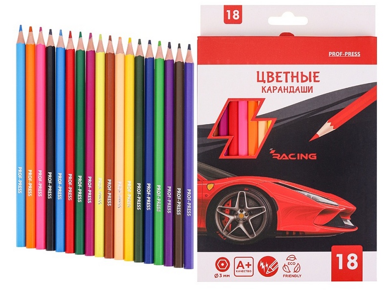 Карандаши цветные пластик 18цв. «КРАСНОЕ АВТО» КЦ-9304