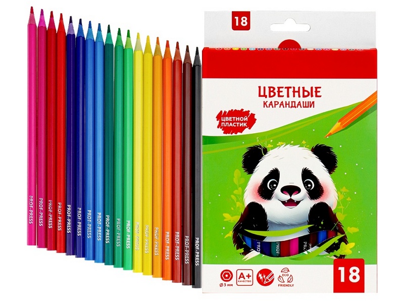 Карандаши цветные пластик 18цв. «ПАНДОЧКА» КЦ-4725