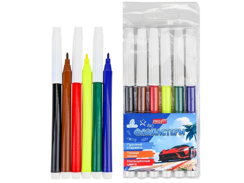 Фломастеры невентилируемые 6цв. «АВТО» в блистере