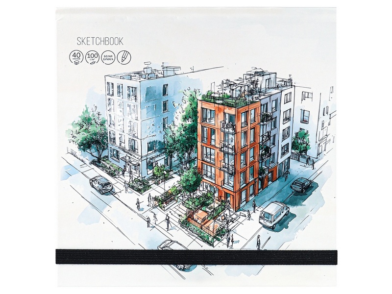 Скетчбук 200х200мм 40л «АРХИТЕКТУРНЫЙ ЭСКИЗ» (7БЦ, мат. лам.)