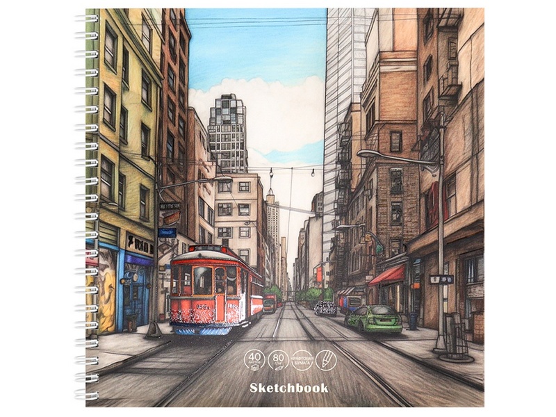 Скетчбук 190х190мм 40л «ГОРОДСКОЙ ПРОСПЕКТ» (гребень, мат. лам.)