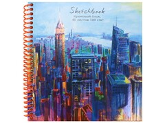 Скетчбук 165х165мм 40л «МЕГАПОЛИС В КРАСКАХ» (7БЦ, спираль)