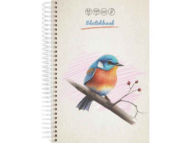 Купить оптом Скетчбук А5 64л «НА ВЕТКЕ-1» (7БЦ, спираль, мат. лам.) в Луганске