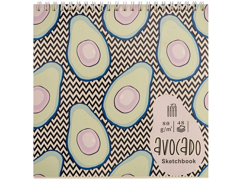 Скетчбук 190х190мм 48л «АВОКАДО В РАЗРЕЗЕ» (гребень, обл. мел. картон)