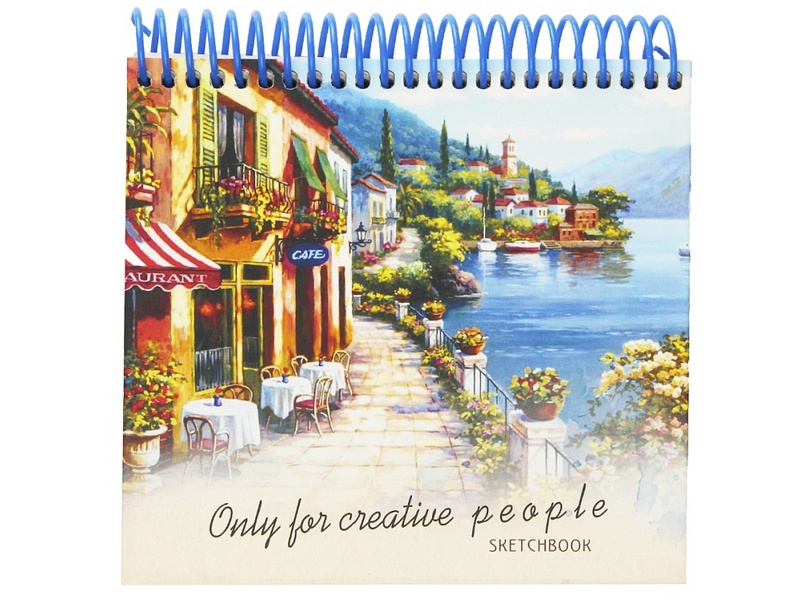 Скетчбук А6+ 80л «НАБЕРЕЖНАЯ И ГОРЫ» (7БЦ, спираль, мат. лам.)