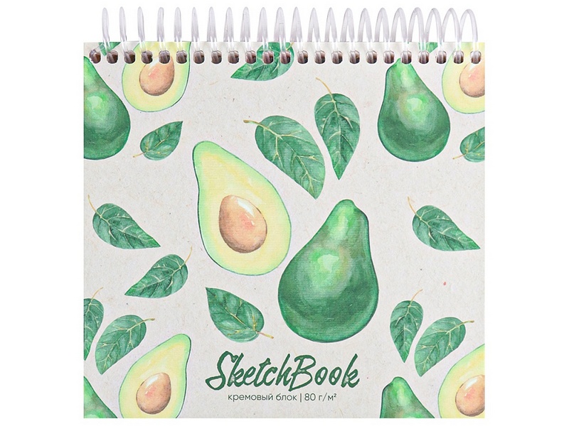 Купить оптом Скетчбук А6+ 80л «АВОКАДО И ЛИСТЬЯ» (7БЦ, спираль, мат. лам.) в Луганске