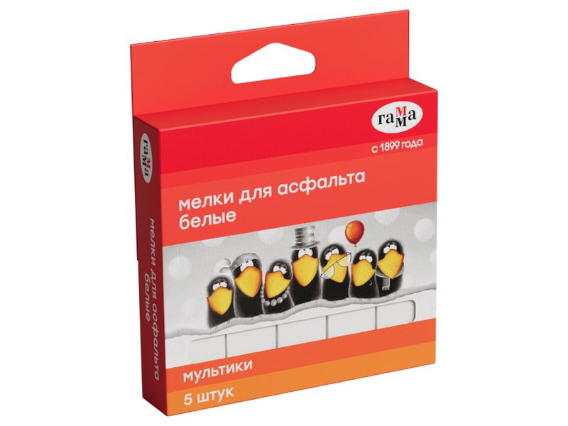 Мелки белые для асфальта Гамма "Мультики" 5 шт квадратные