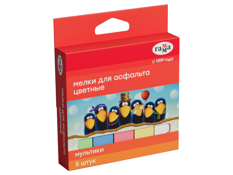 Мелки цветные для асфальта Гамма "Мультики" 5 шт 5 цветов квадратные