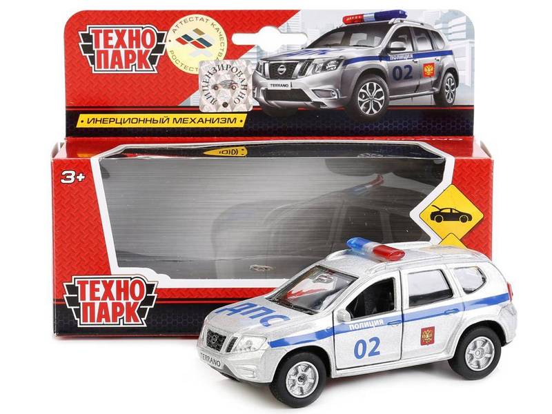 Технопарк. Машина «NISSAN terrano ПОЛИЦИЯ» металл. инерц. 12 см (открыв. двери, багажник)