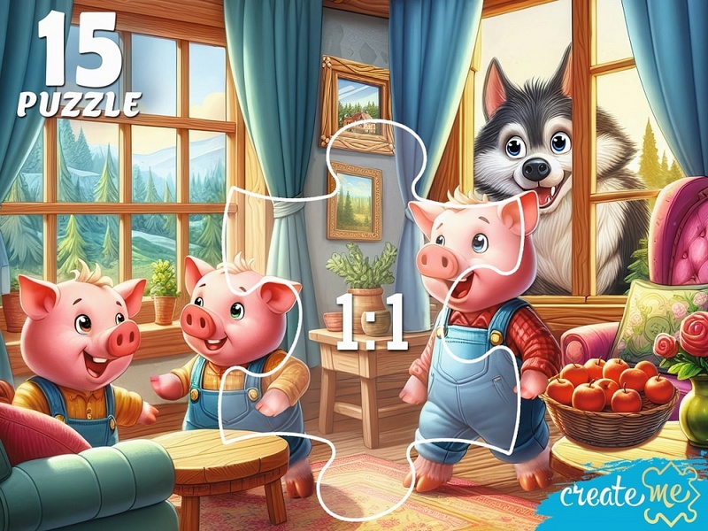 МАКСИ-ПАЗЛЫ 15 элементов. ТРИ ВЕСЕЛЫХ ПОРОСЕНКА И ВОЛК